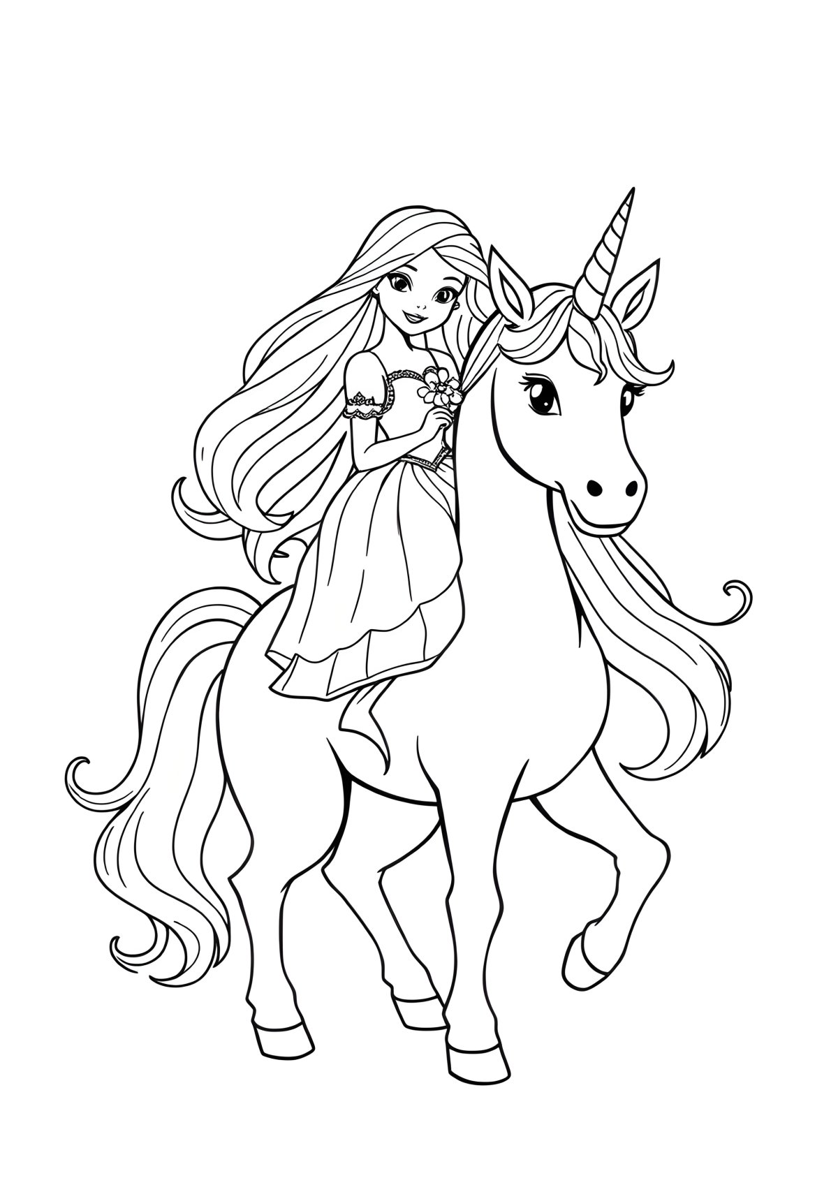 Princess Unicorn Colouring Page coloring page for kids