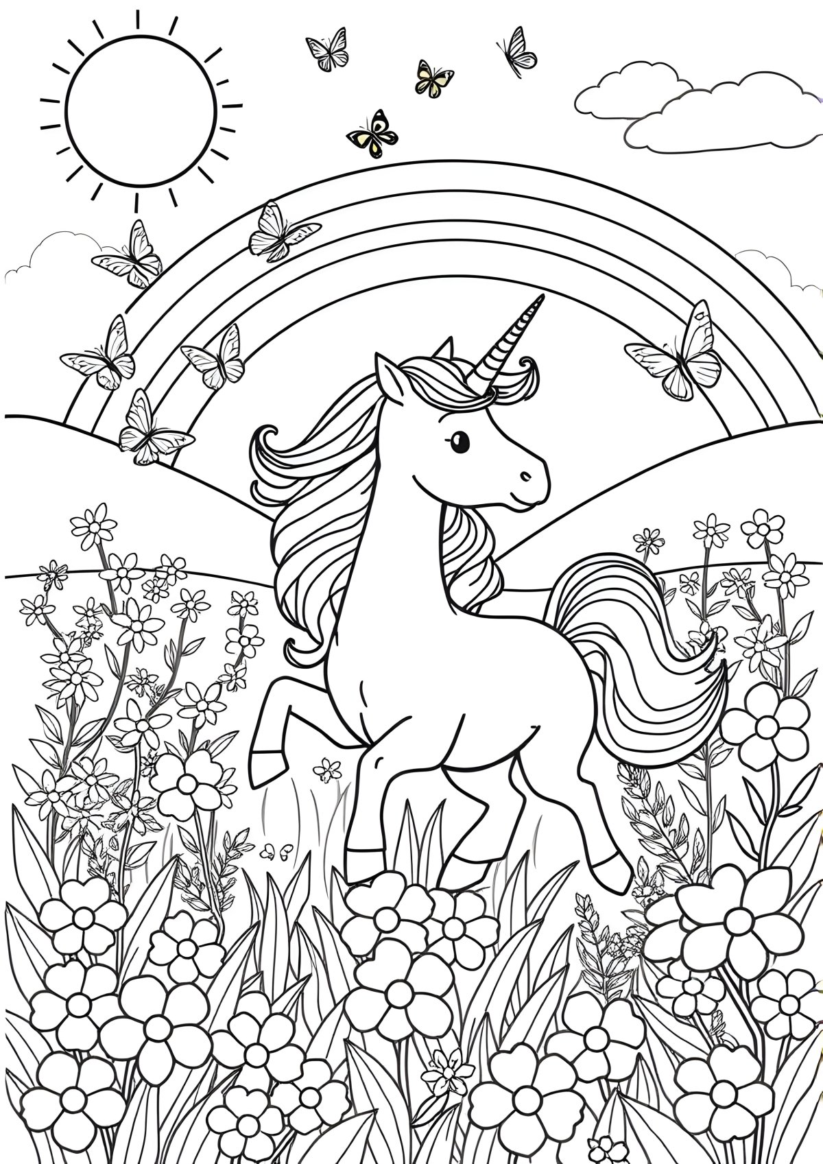 Spring Unicorn Coloring Page coloring page for kids
