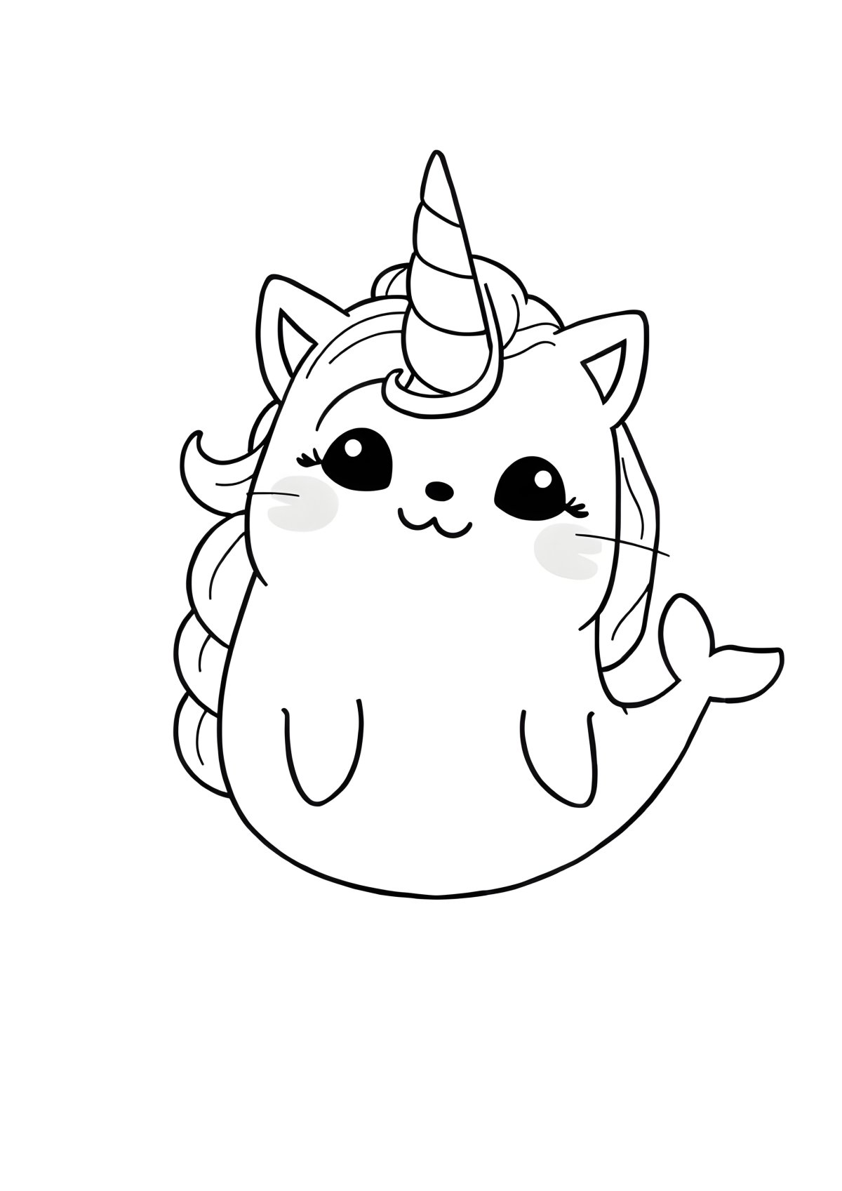 Narwhal Pusheen Cute Kawaii Unicorn Coloring Page coloring page for kids