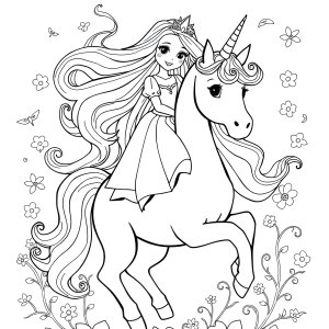 Princess Unicorn Free Coloring Page coloring page for kids