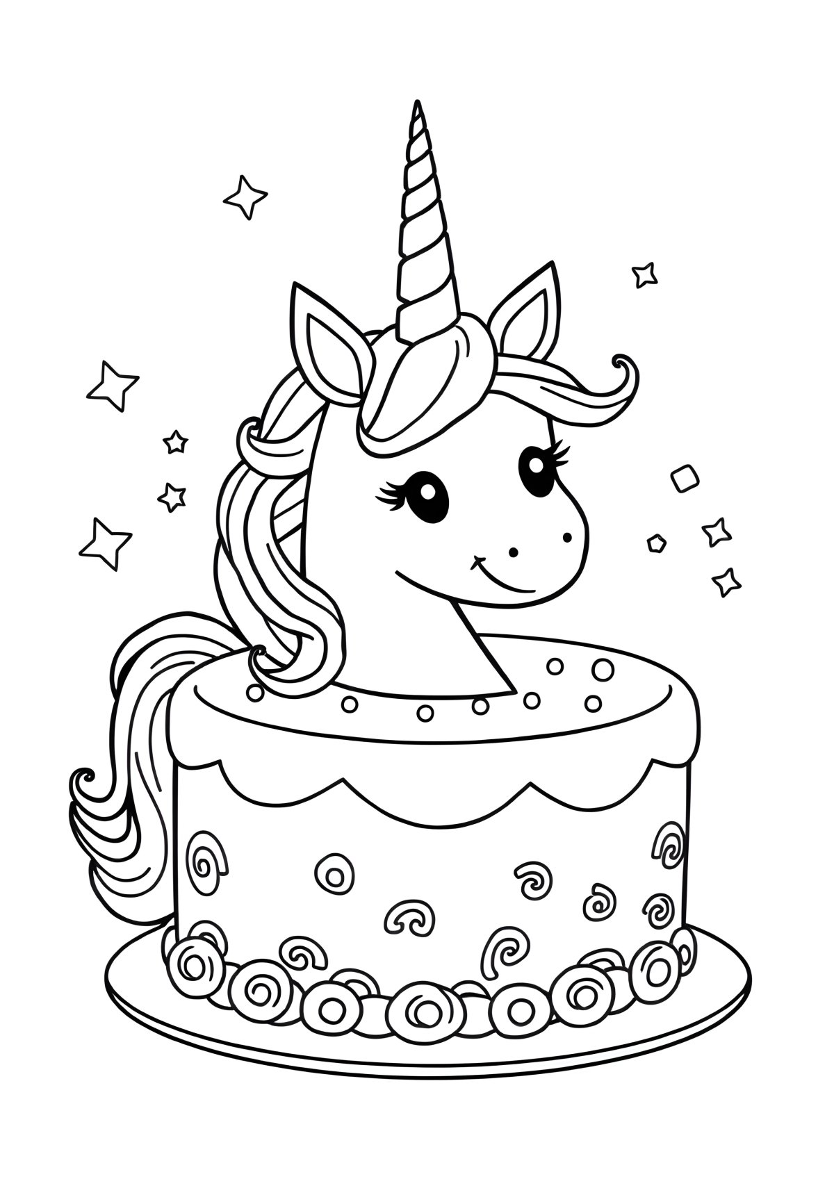 Rainbow So Cute Unicorn Cake Coloring Page coloring page for kids