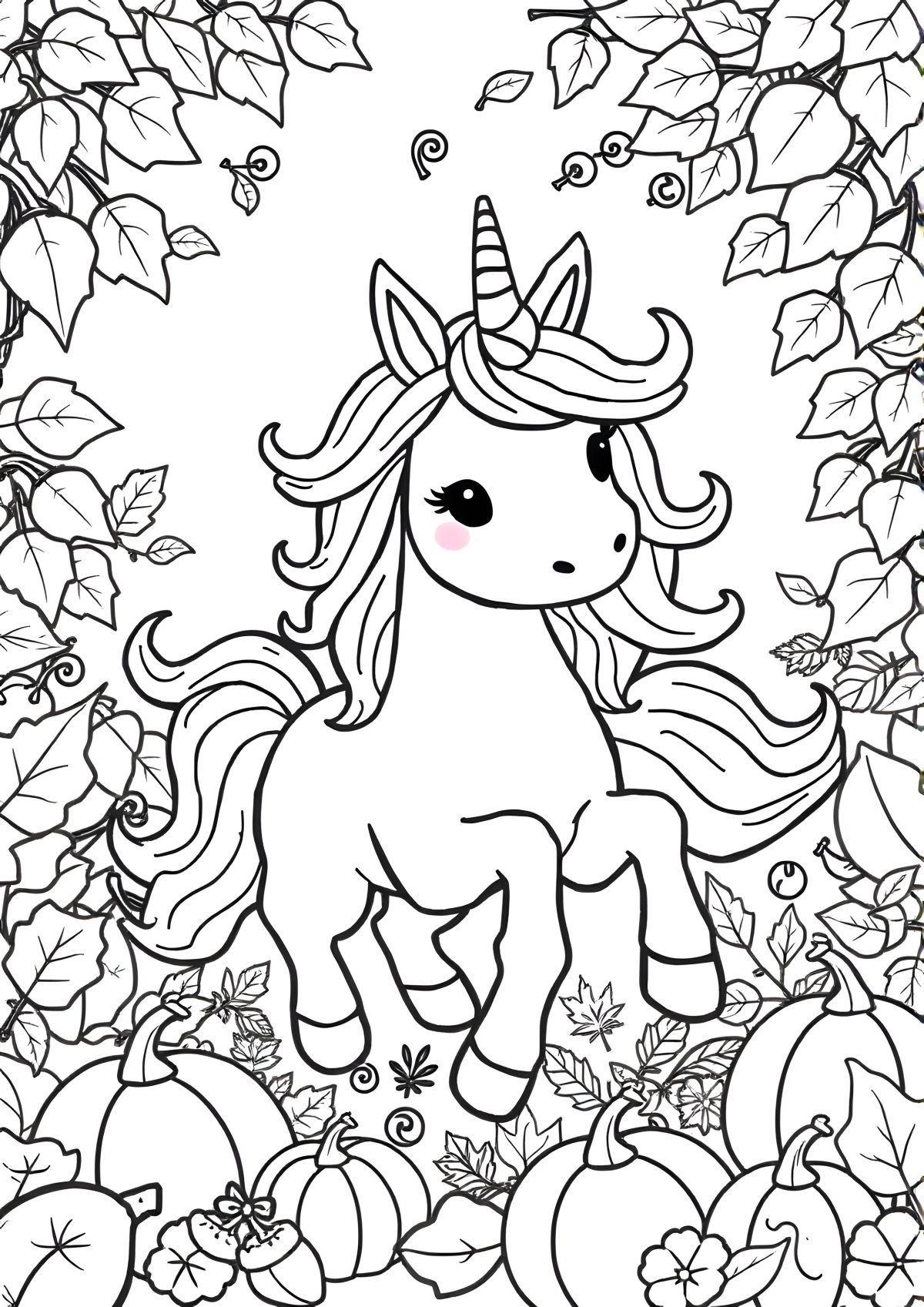 Unicorn Fall Coloring Page coloring page for kids