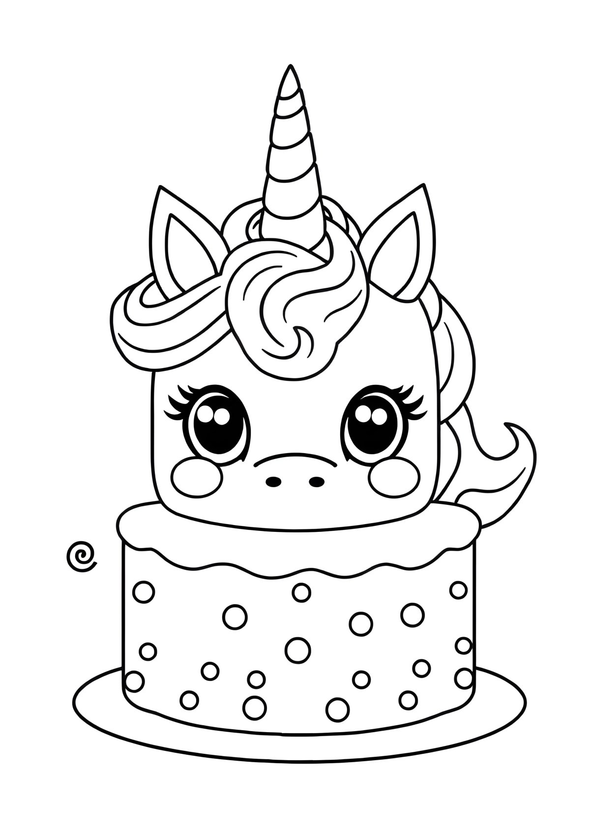 Super Cute Cute Cartoon Unicorn Cake Coloring Page coloring page for kids