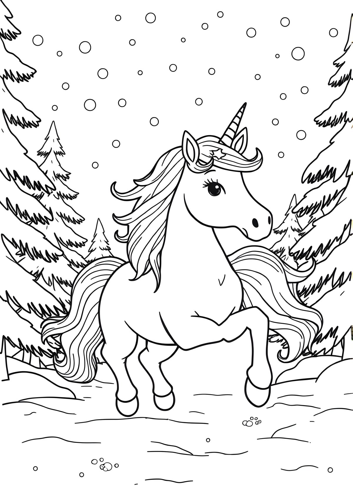 Unicorn Winter Coloring Page coloring page for kids