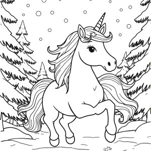Unicorn Winter Coloring Page coloring page for kids