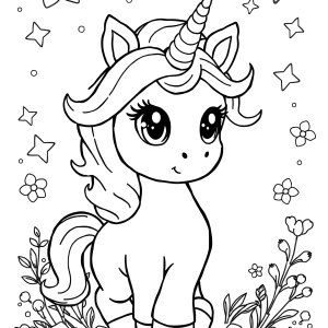 Cartoon Super Cute Cute Baby Unicorn Coloring Page coloring page for kids
