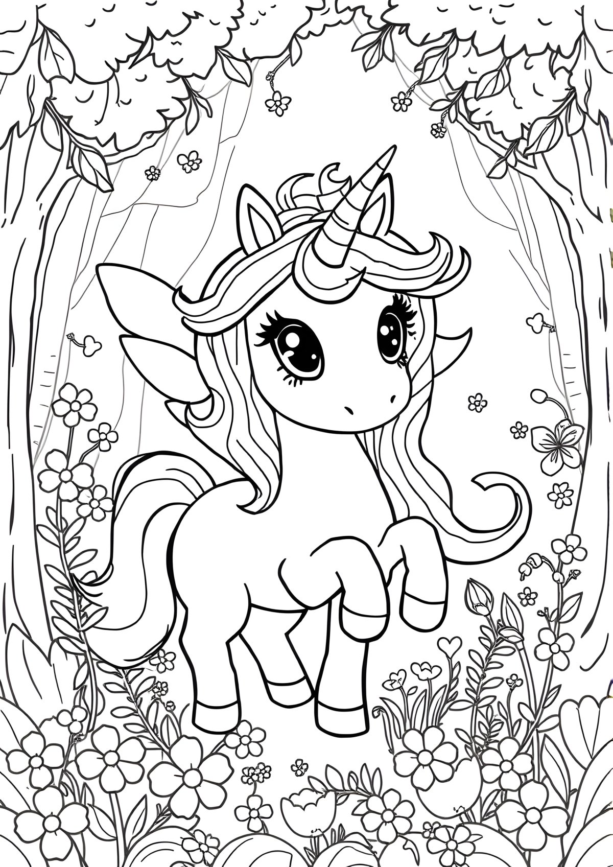 Fairy Adorable Cute Unicorn Coloring Page coloring page for kids