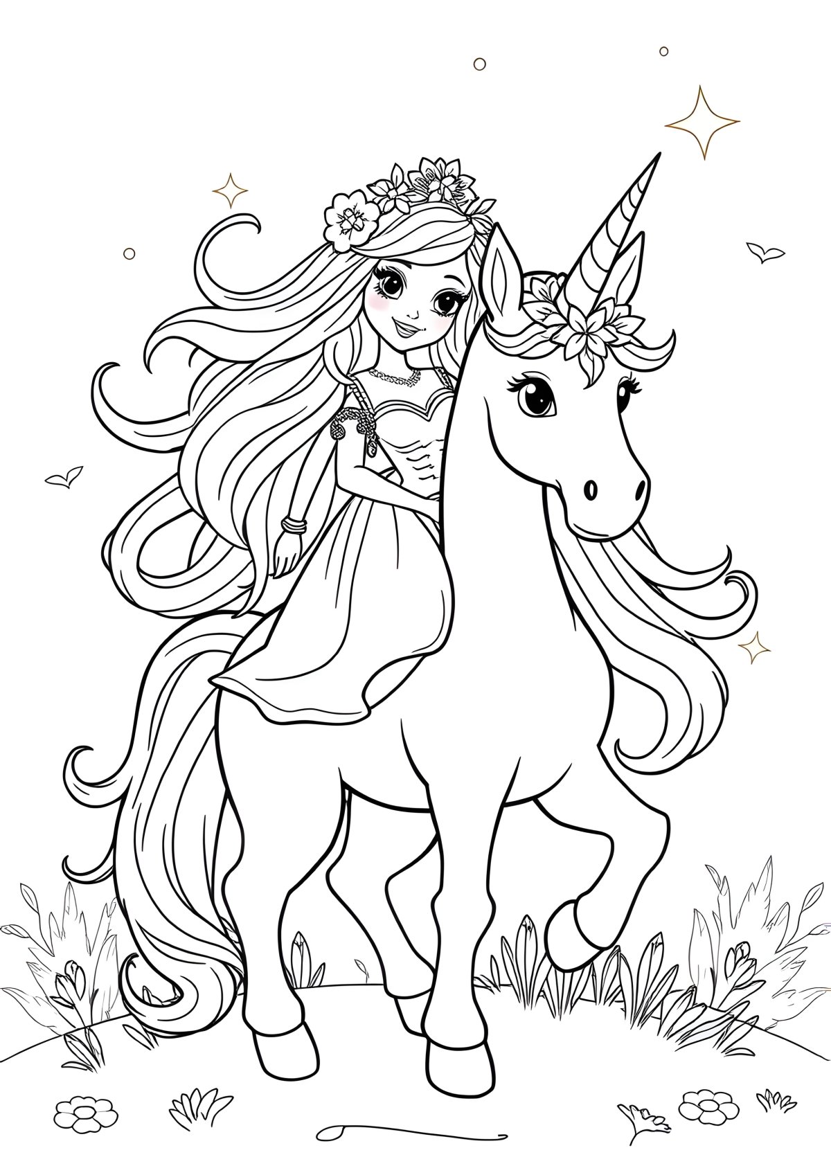 Unicorn Beautiful Princess Coloring Page coloring page for kids