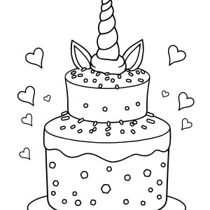 Unicorn Cake Cute Food Coloring Page coloring page for kids