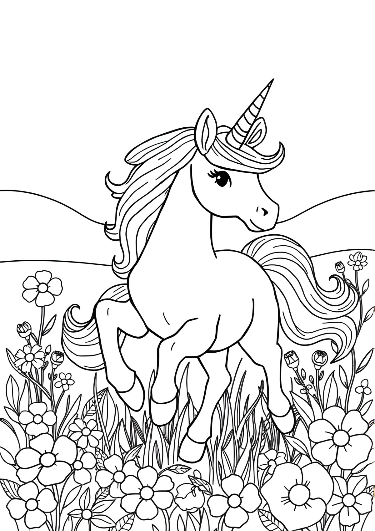 Coloring Page Realistic Colorful Unicorn Drawing coloring page for kids