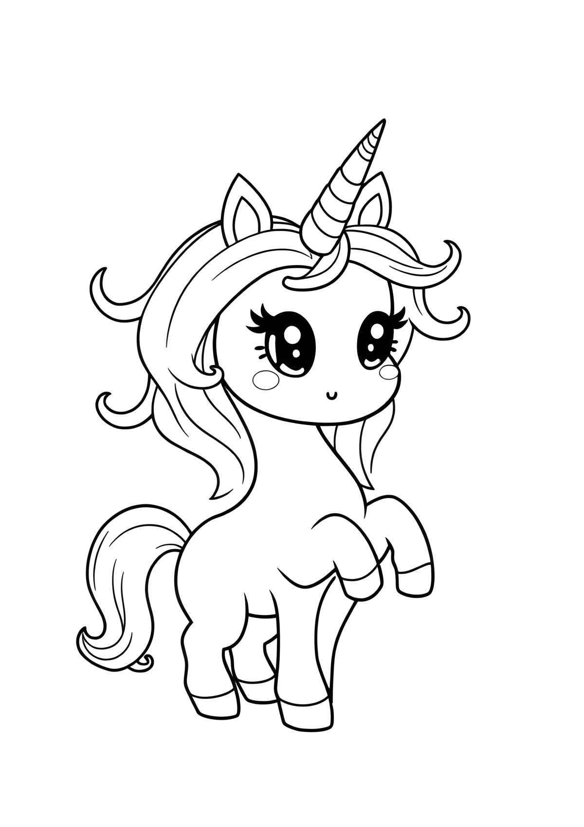 Free Printable Cute Kawaii Unicorn Coloring Page coloring page for kids