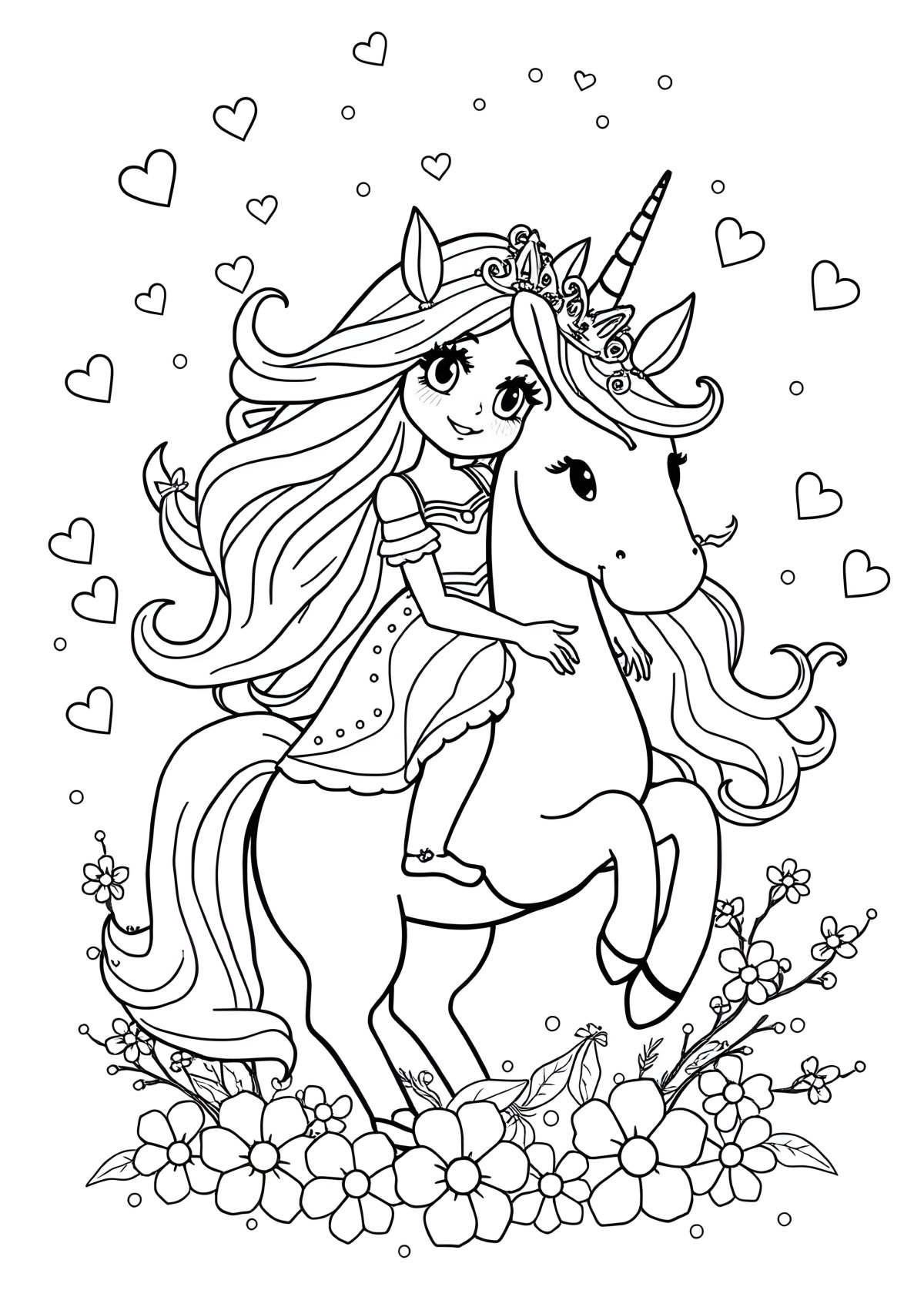 Unicorn Girly Princess Coloring Page coloring page for kids