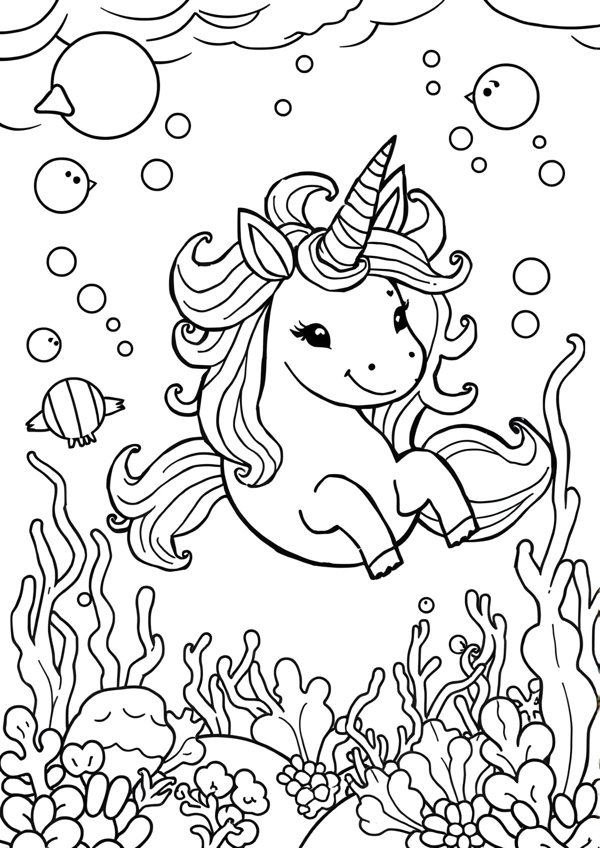 Unicorn Of The Sea Coloring Page coloring page for kids