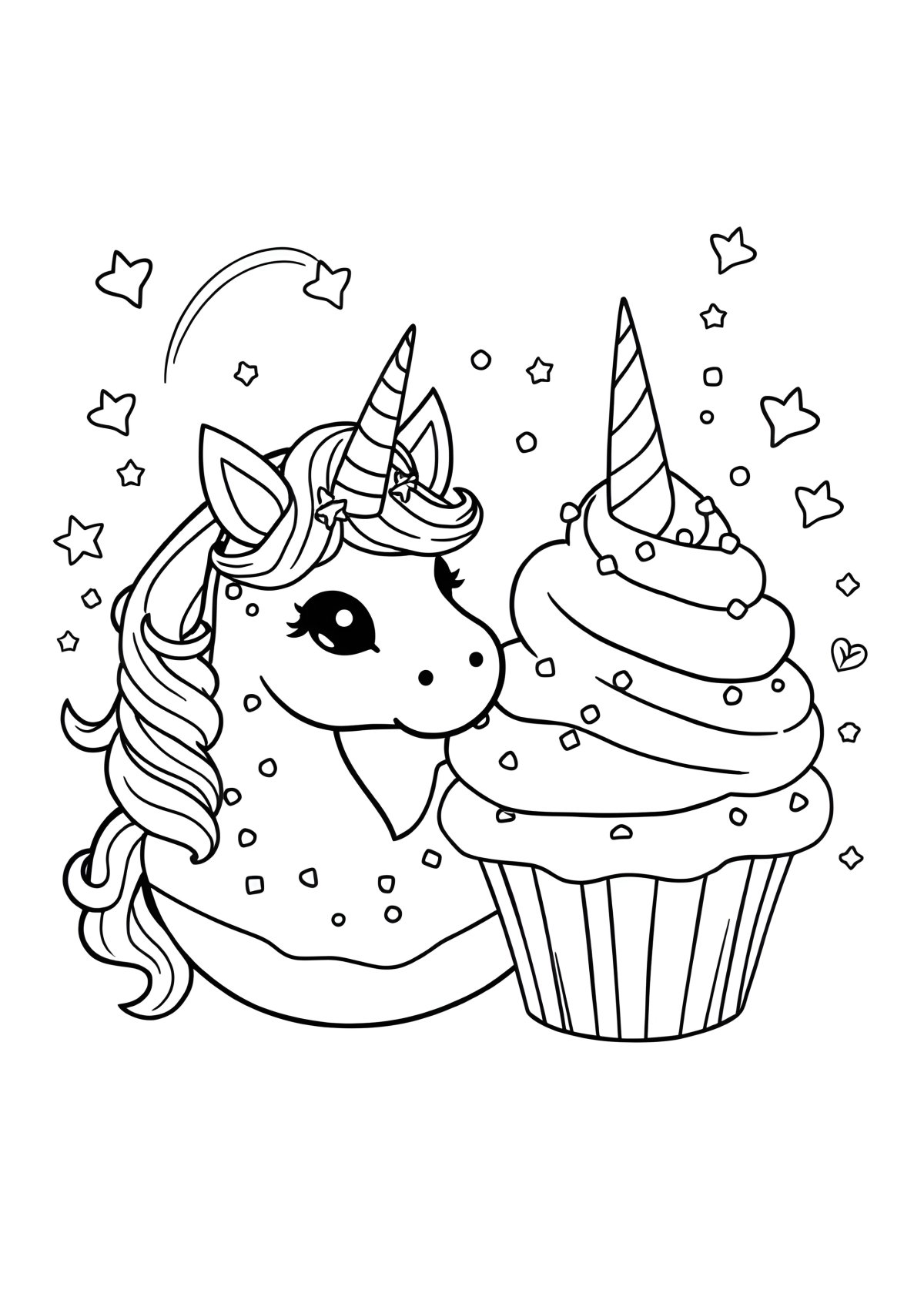 Unicorn Donut Unicorn Cupcake Coloring Page coloring page for kids