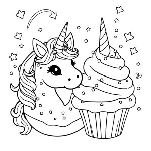 Unicorn Donut Unicorn Cupcake Coloring Page coloring page for kids