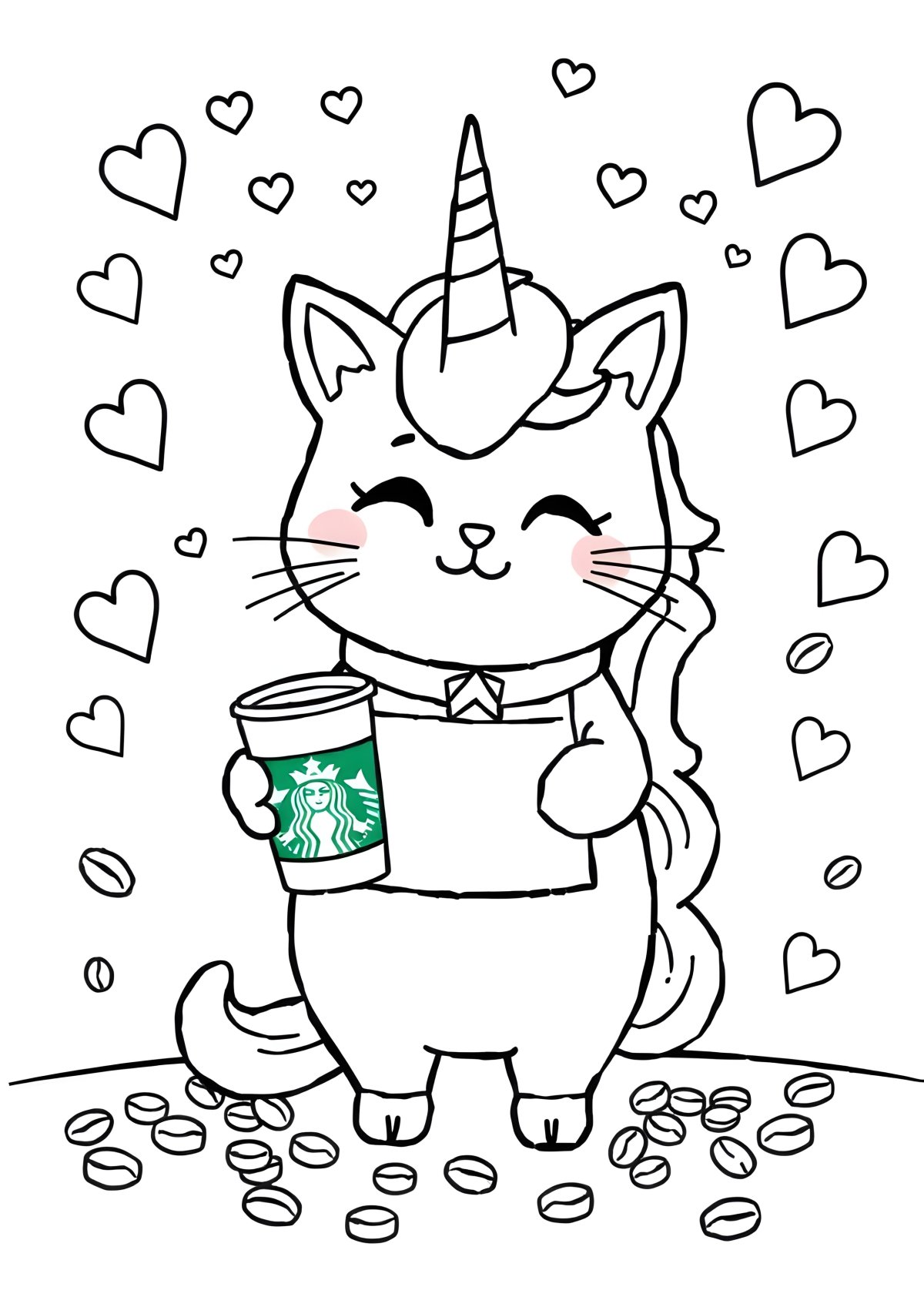 Unicorn Starbucks Pusheen Cat Coloring Page Printable coloring page for kids