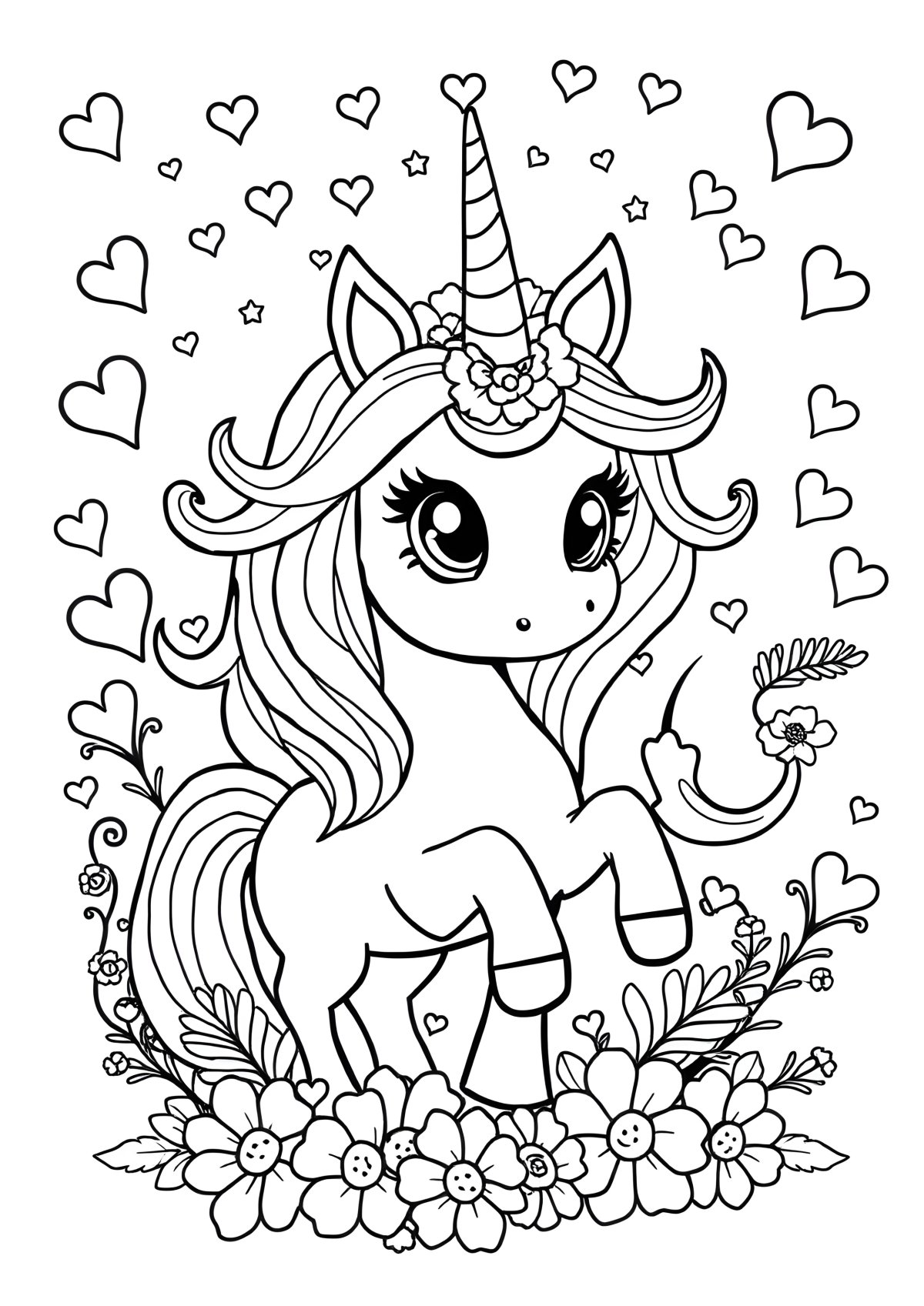 Full Page Cute Unicorn Coloring Page Printable coloring page for kids