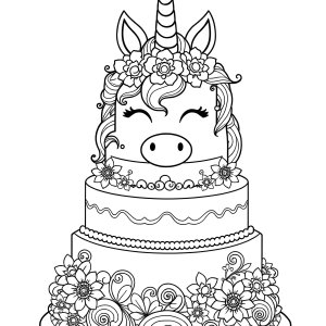 Wedding Cake Unicorn Cake Coloring Page coloring page for kids