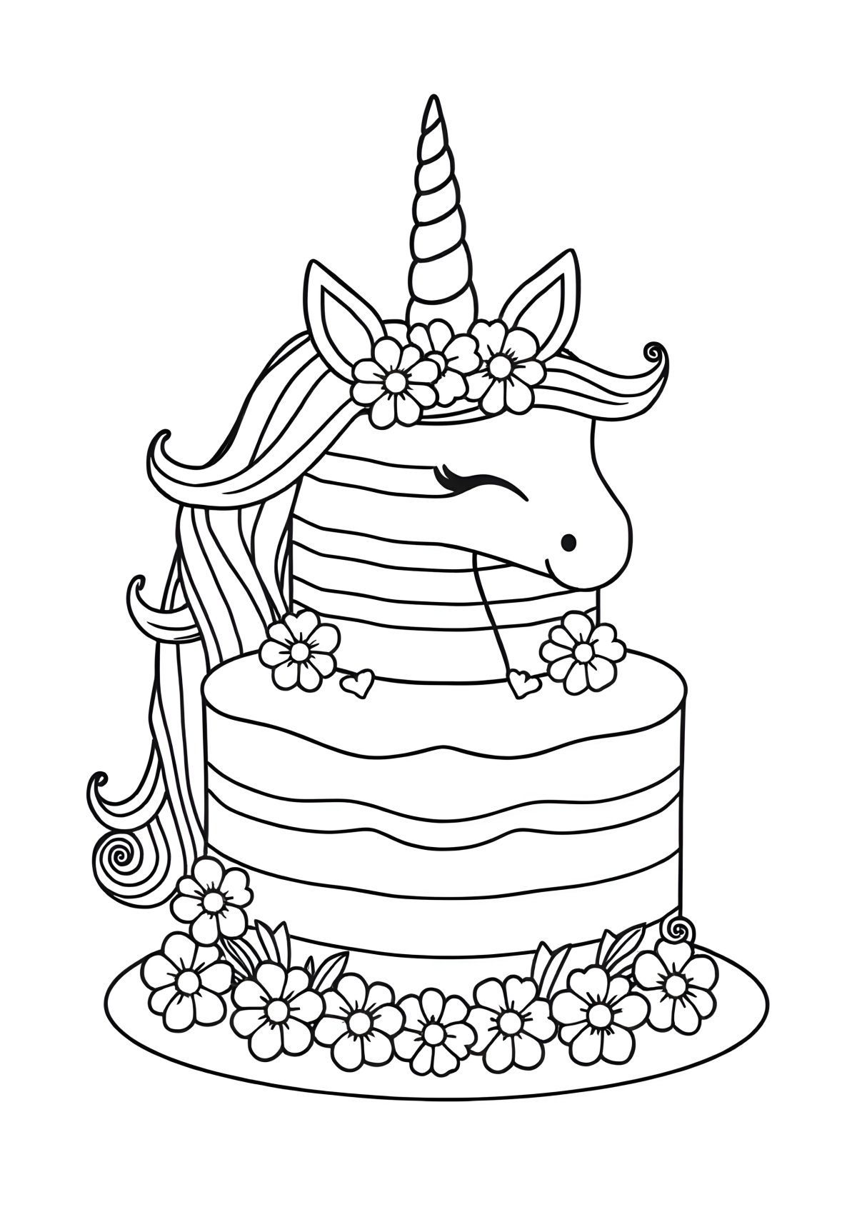 Rainbow Cake Coloring Page Unicorn Cake Drawing coloring page for kids