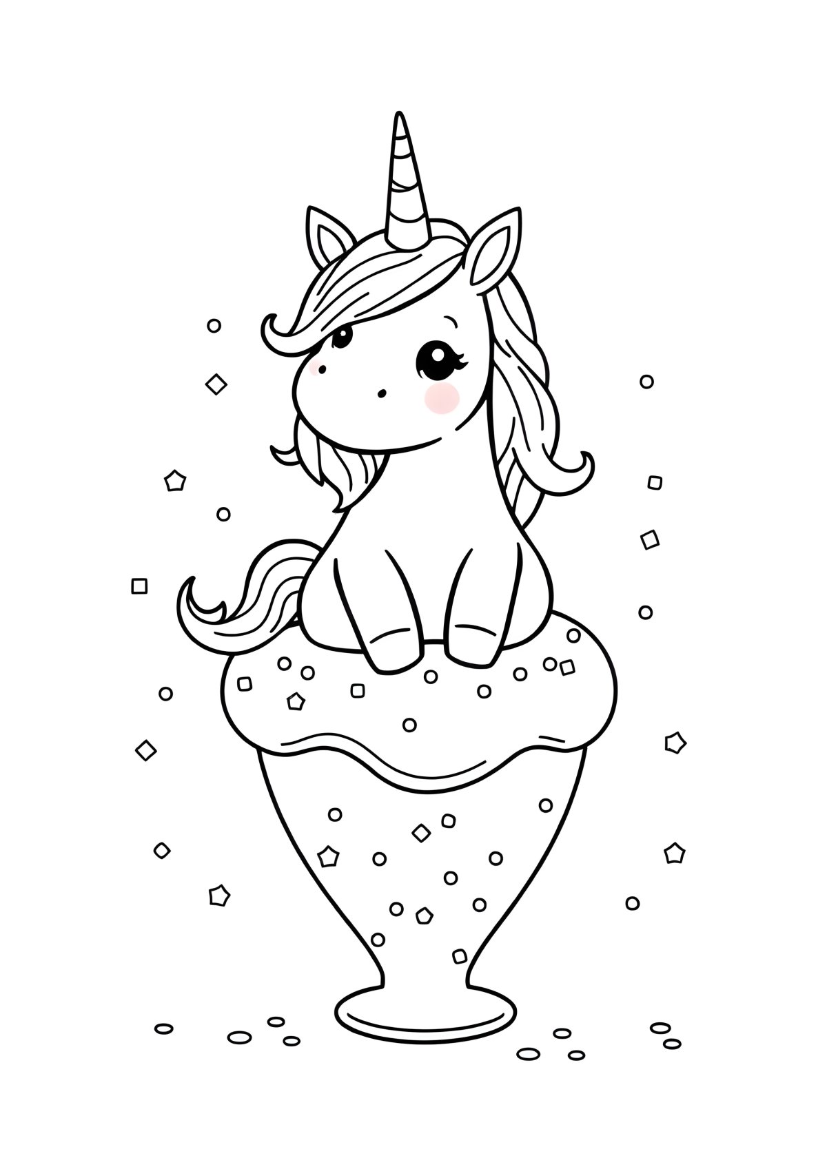 Cute Unicorn Ice Cream Colouring Page coloring page for kids