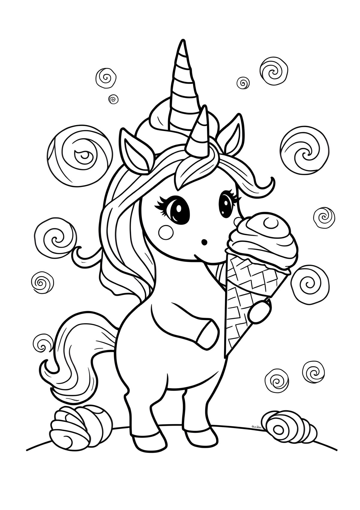 Free Printable Unicorn Ice Cream Coloring Page coloring page for kids