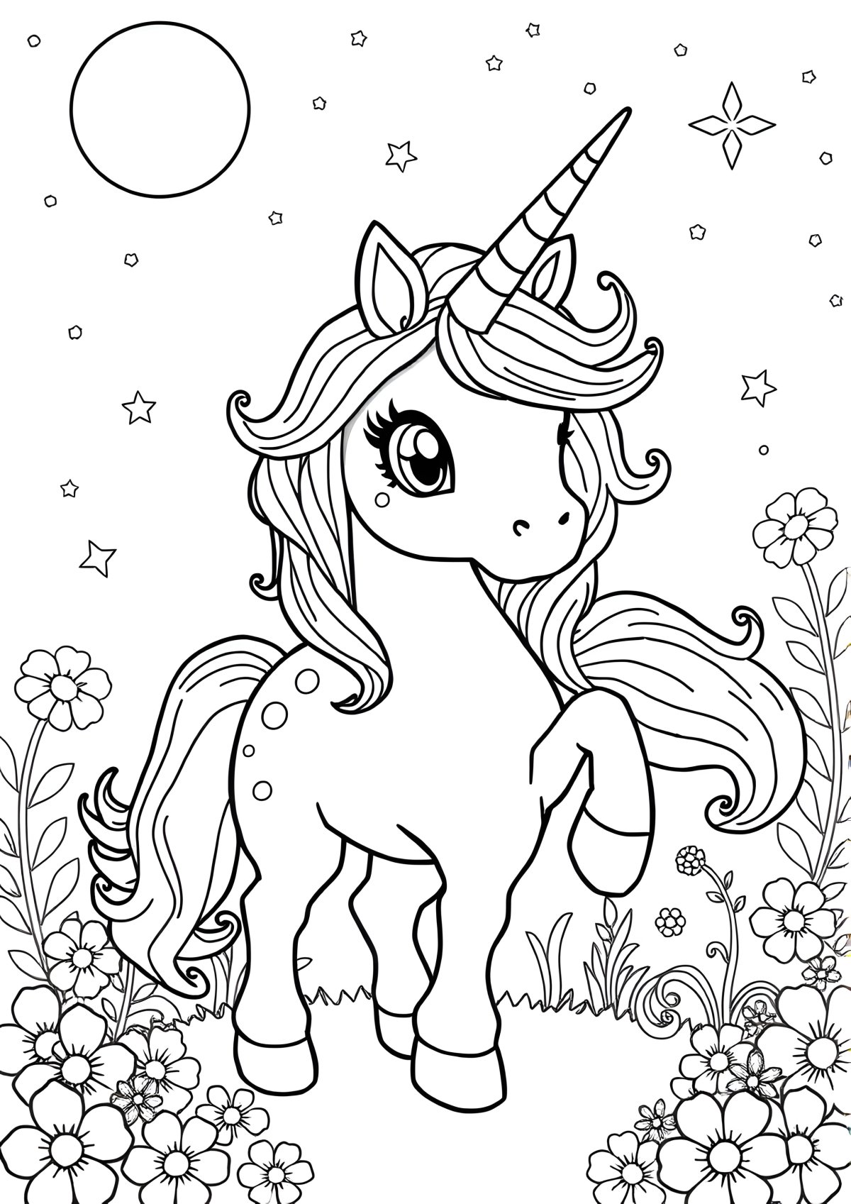 Printable Beautiful Realistic Unicorn Coloring Page coloring page for kids