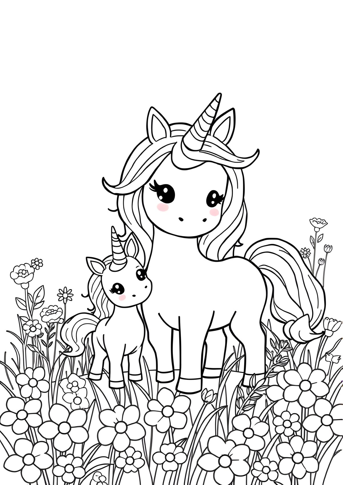 Unicorn And Baby Coloring Page coloring page for kids