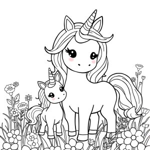 Unicorn And Baby Coloring Page coloring page for kids