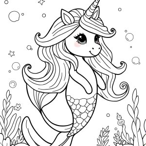 Adorable Unicorn Mermaid Coloring Page coloring page for kids