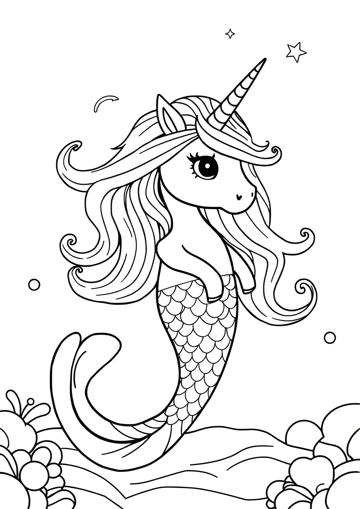 Coloring Page For Kids Unicorn Mermaid coloring page for kids