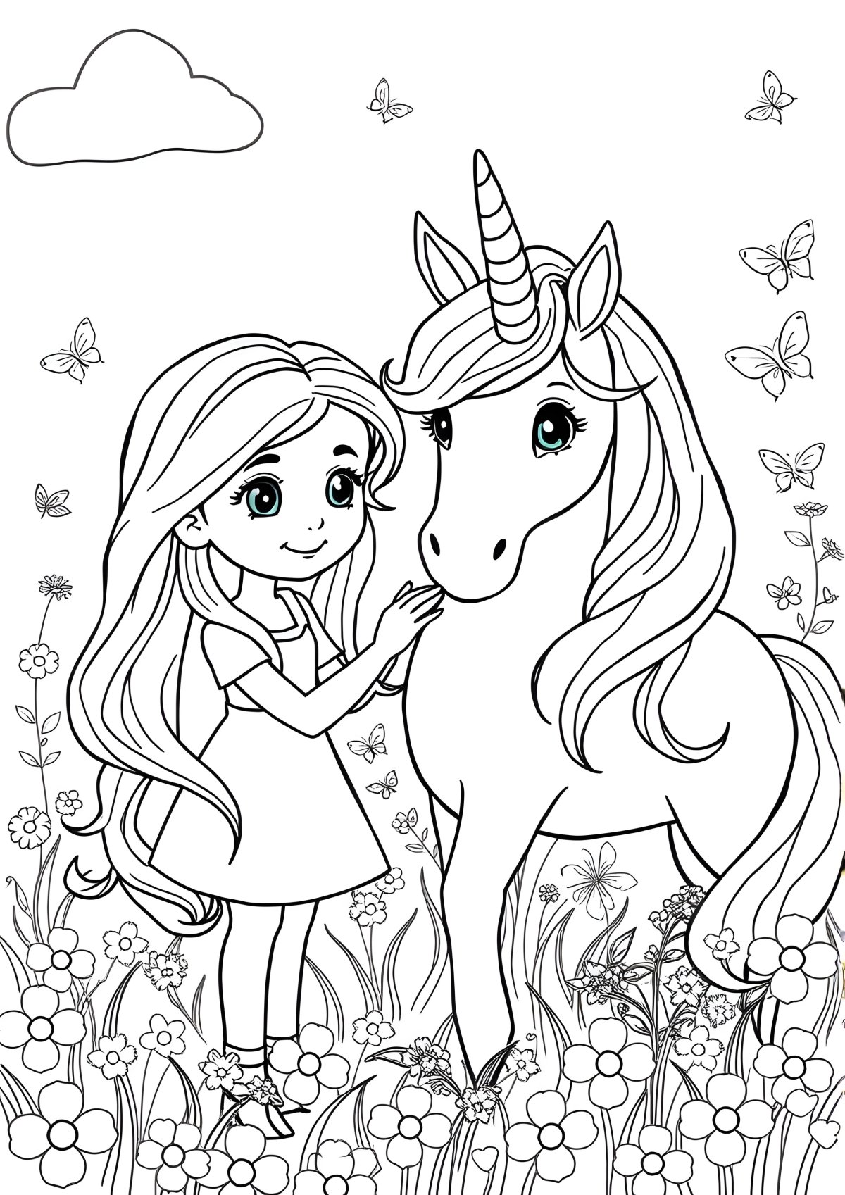 Girl And Unicorn Coloring Page coloring page for kids
