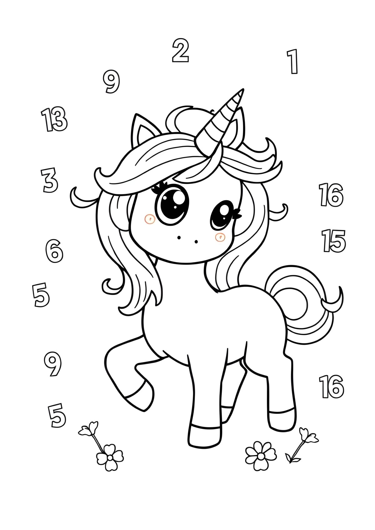 Number Coloring Page Unicorn coloring page for kids