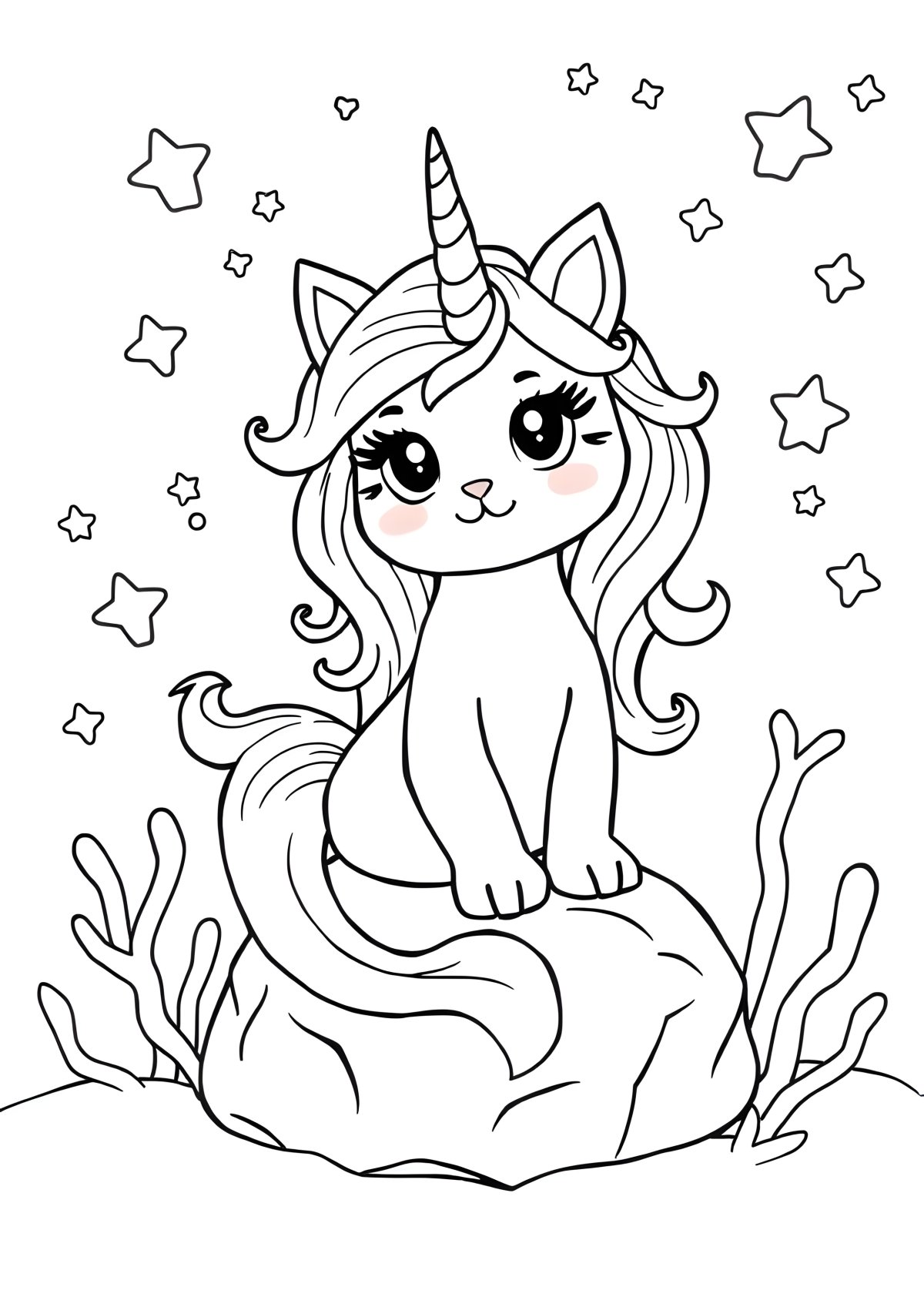 Cute Unicorn Cat Mermaid Coloring Page coloring page for kids