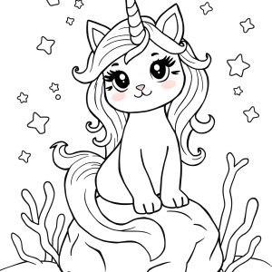 Cute Unicorn Cat Mermaid Coloring Page coloring page for kids