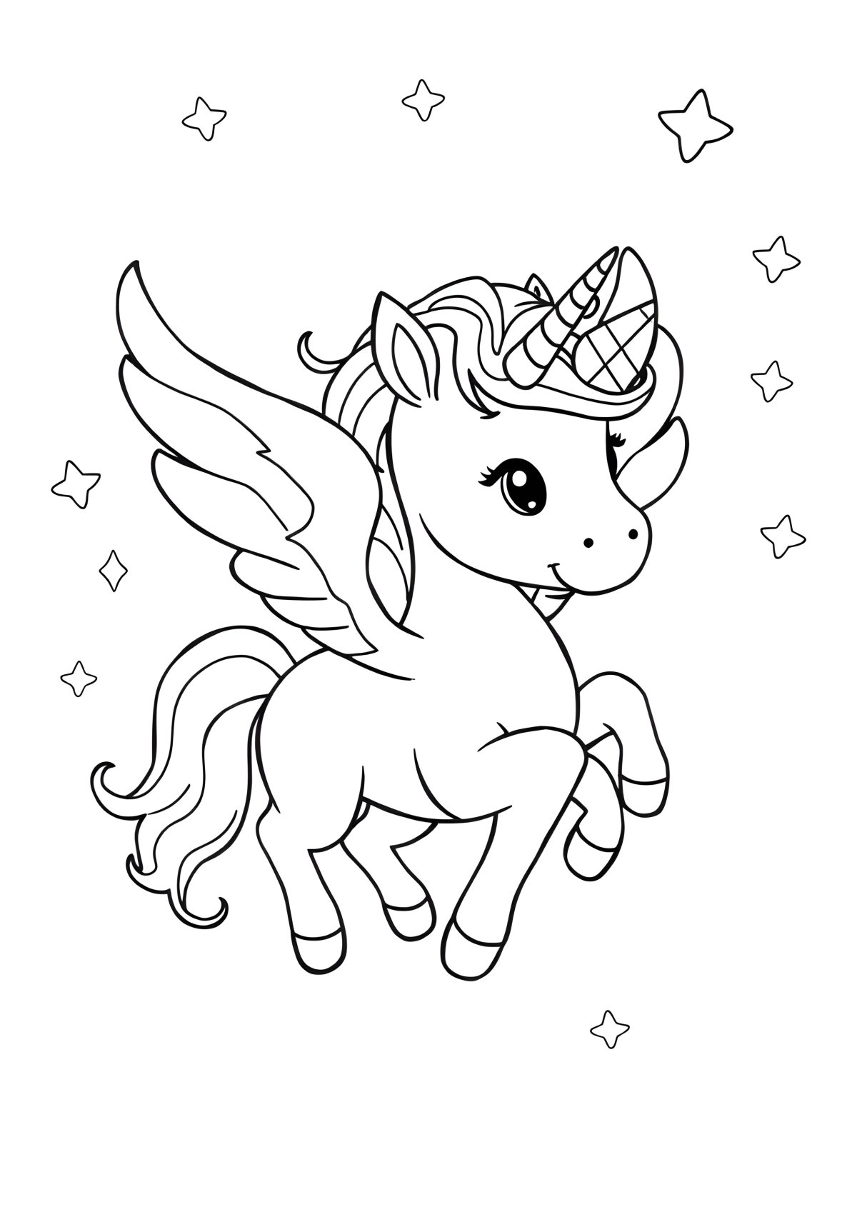 Cute Unicorn Pegasus Coloring Page coloring page for kids