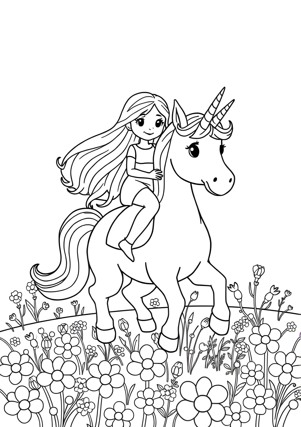 Girl Unicorn Coloring Page coloring page for kids