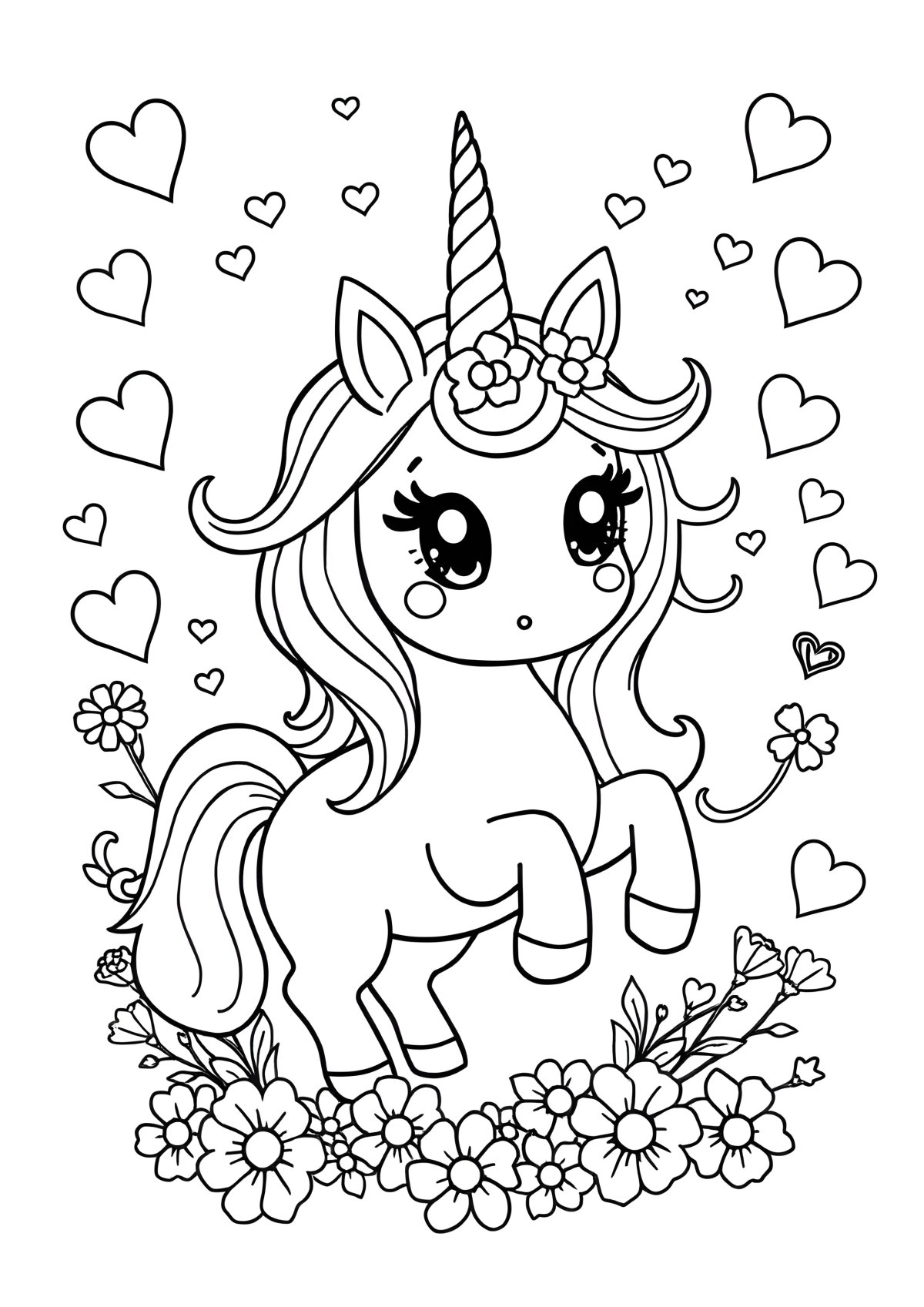 Kawaii Unicorn Coloring Page For Girls coloring page for kids