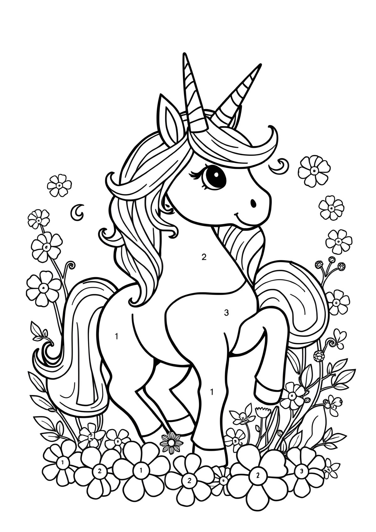 Printable Color By Number Unicorn Coloring Page coloring page for kids