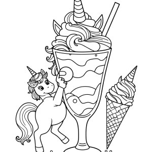 Unicorn Dessert Unicorn Ice Cream Coloring Page coloring page for kids