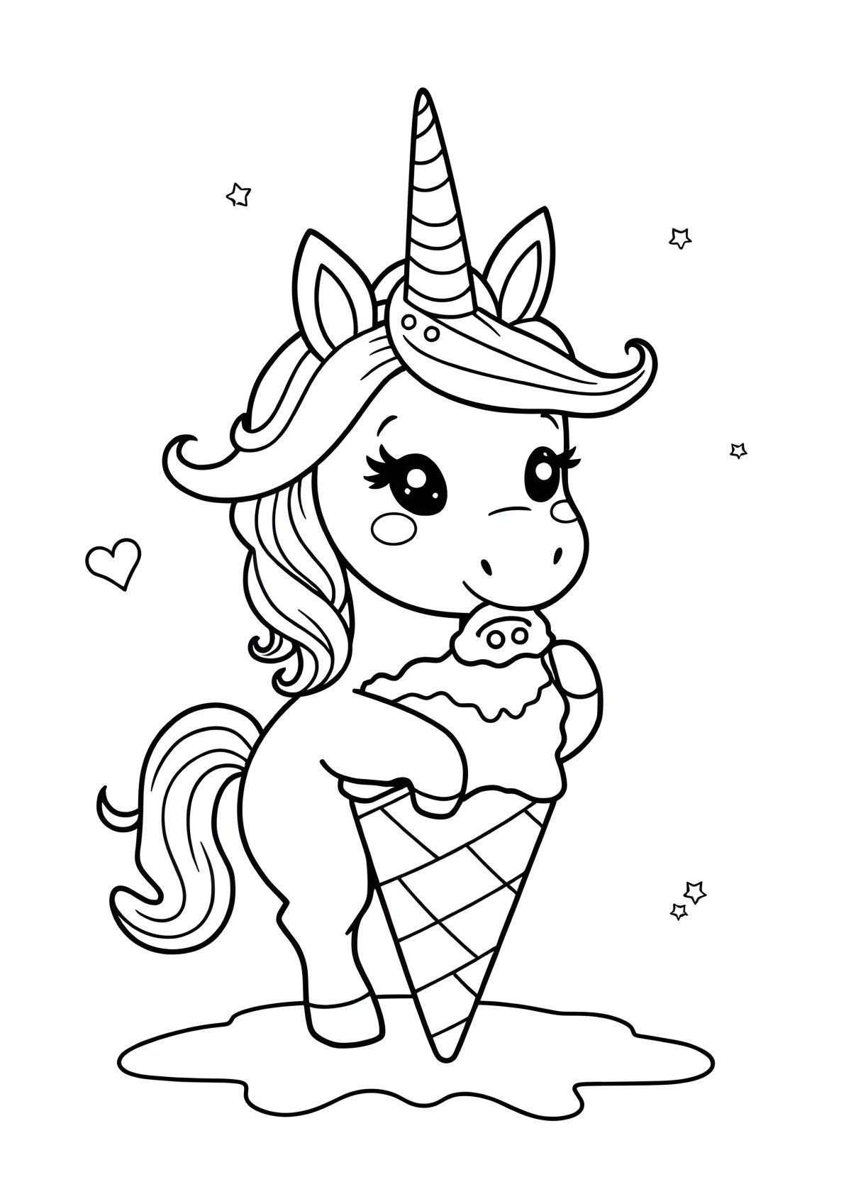Unicorn Ice Cream Coloring Page For Kids coloring page for kids