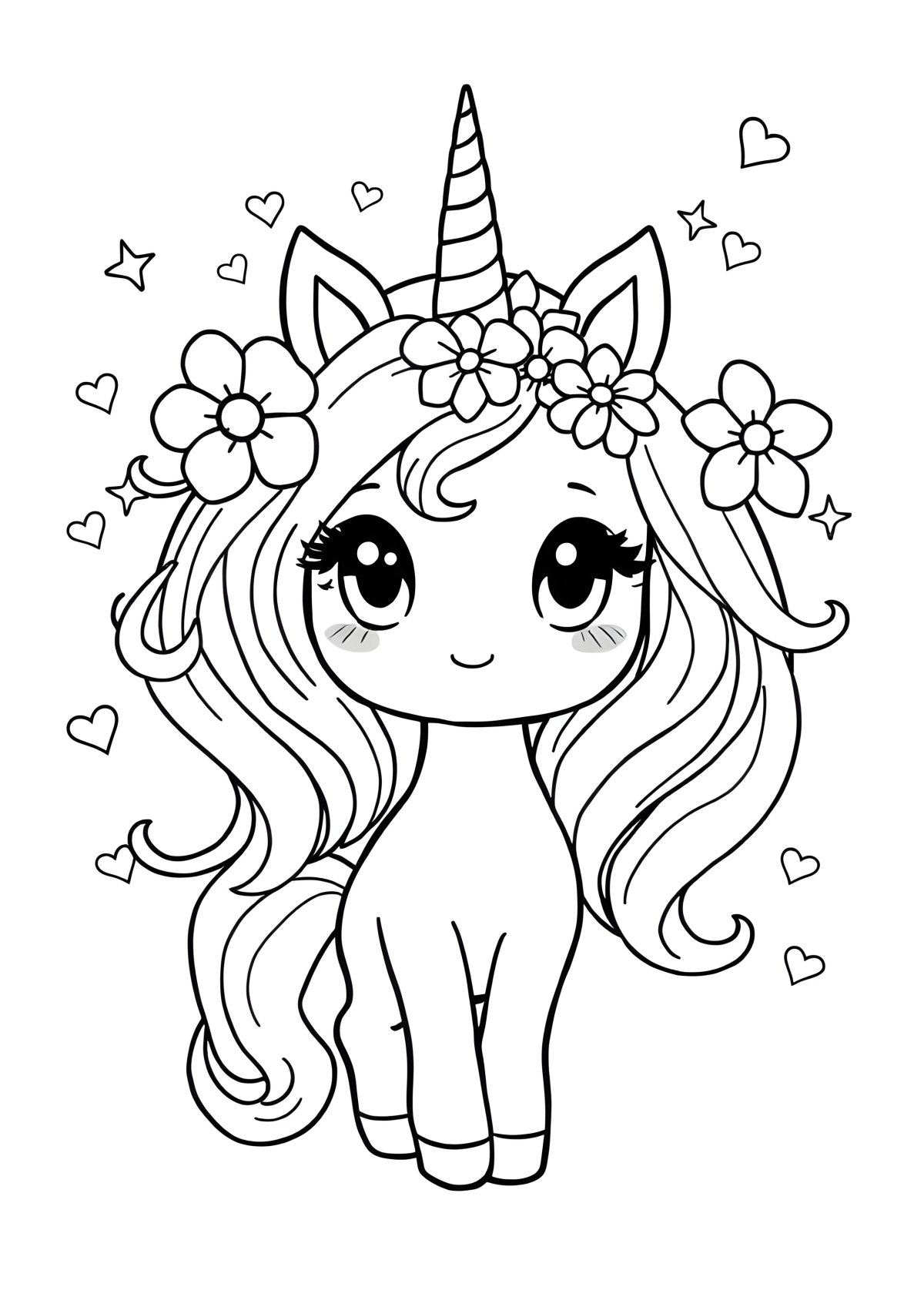 Kawaii Anime Unicorn Girl Coloring Page coloring page for kids