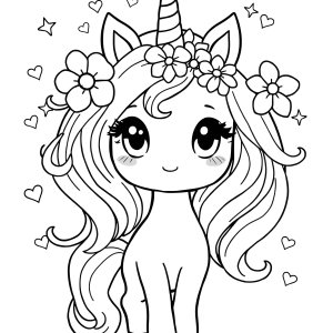Kawaii Anime Unicorn Girl Coloring Page coloring page for kids