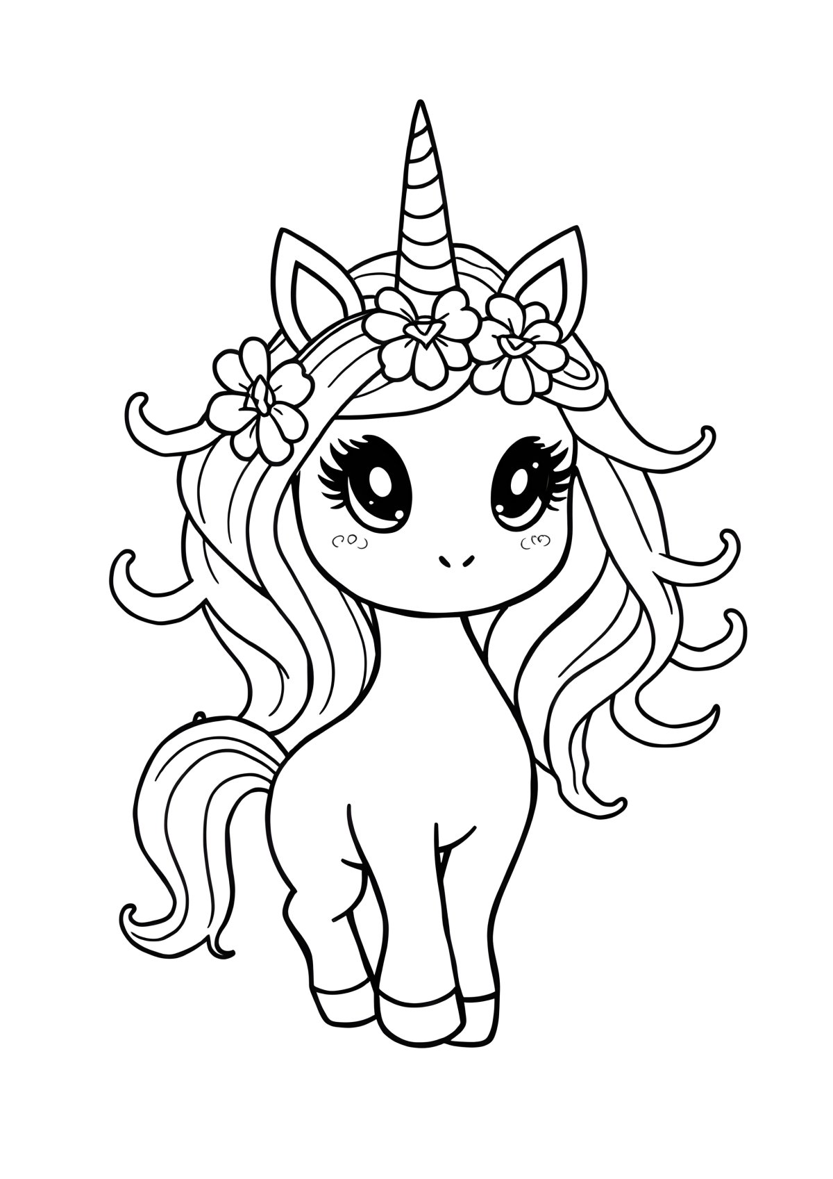 Kawaii Unicorn Girl Coloring Page coloring page for kids
