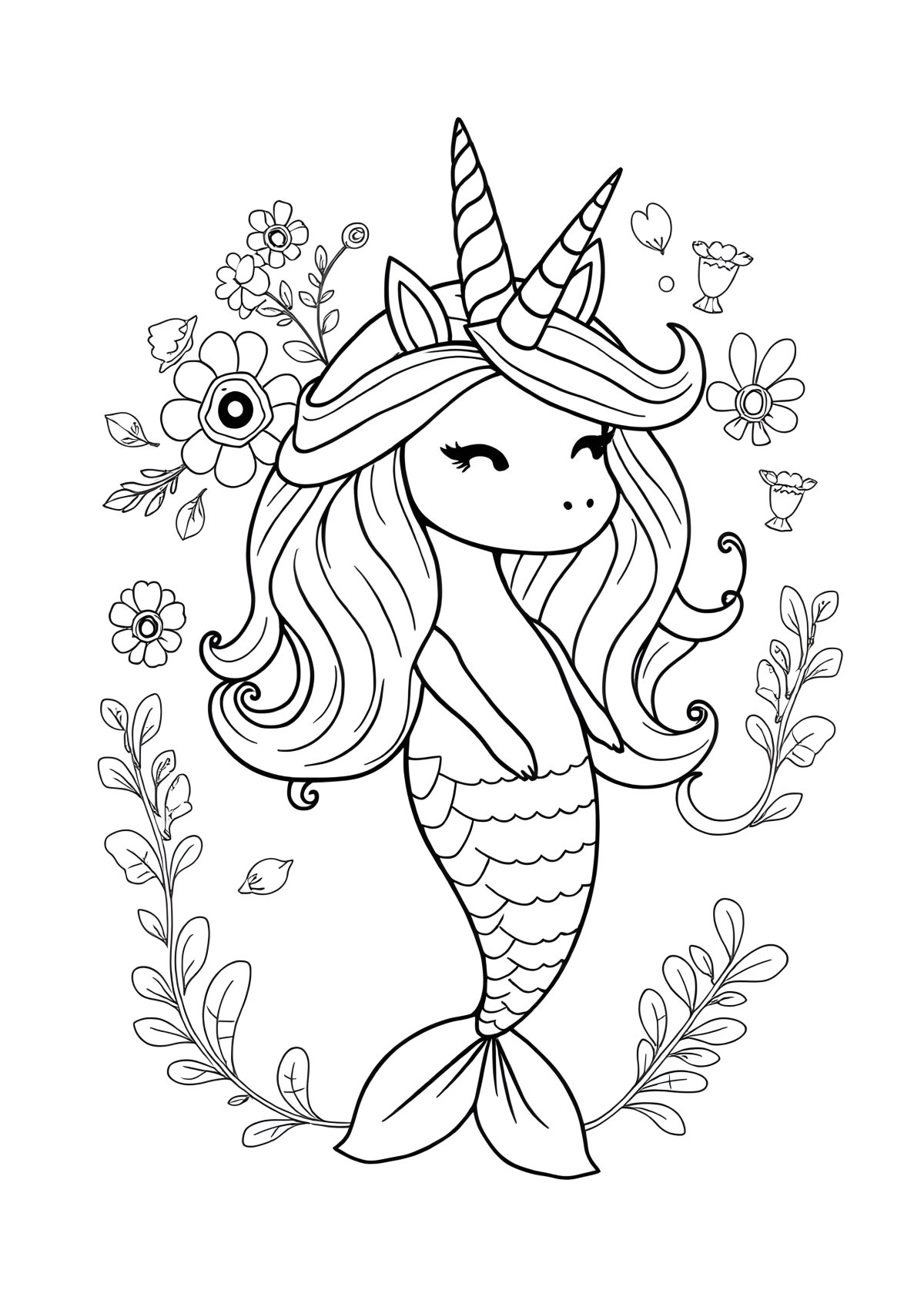 Free Coloring Page Unicorn Mermaid coloring page for kids