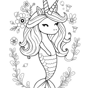 Free Coloring Page Unicorn Mermaid coloring page for kids