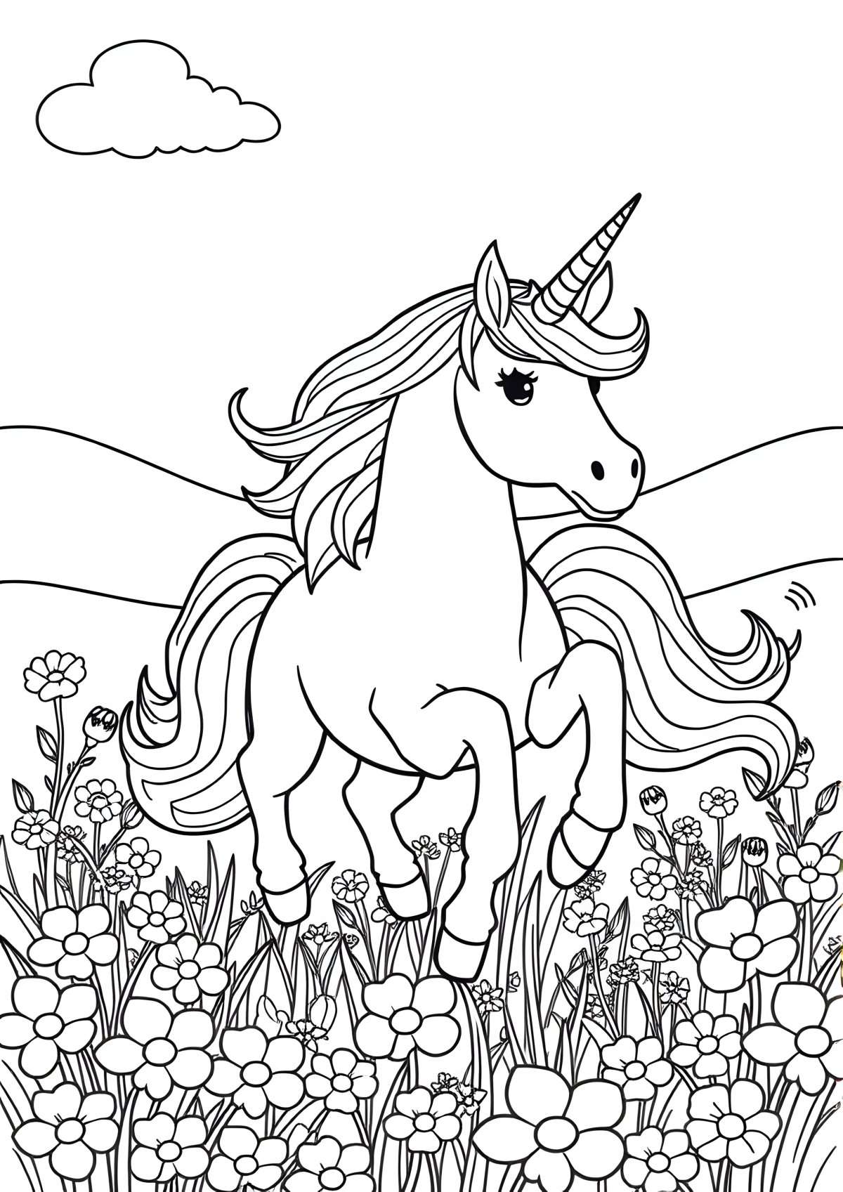 Printable Full Size Coloring Page For Kids Unicorn coloring page for kids