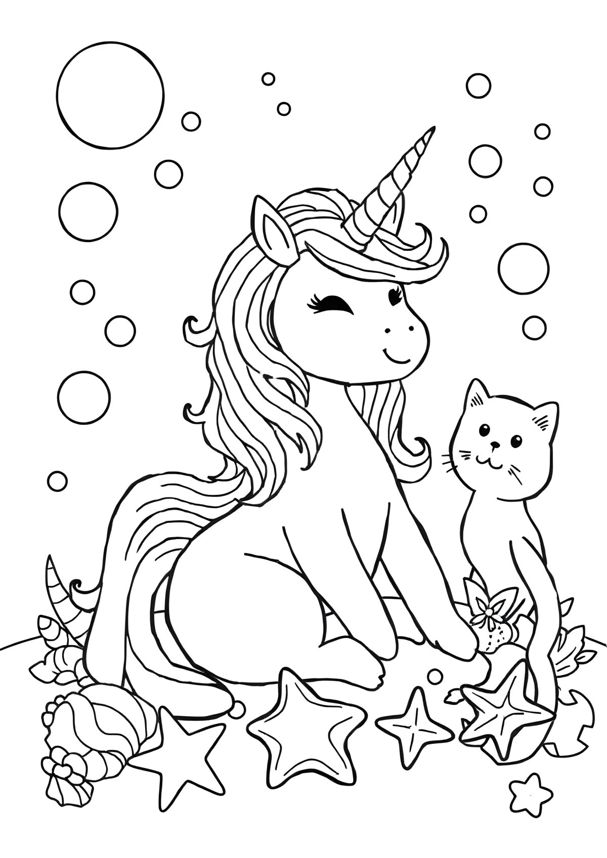 Unicorn Coloring Page Coloriage Chat Licorne Sirene coloring page for kids