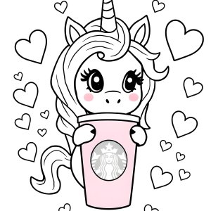 Cute Unicorn Starbucks Coloring Page coloring page for kids