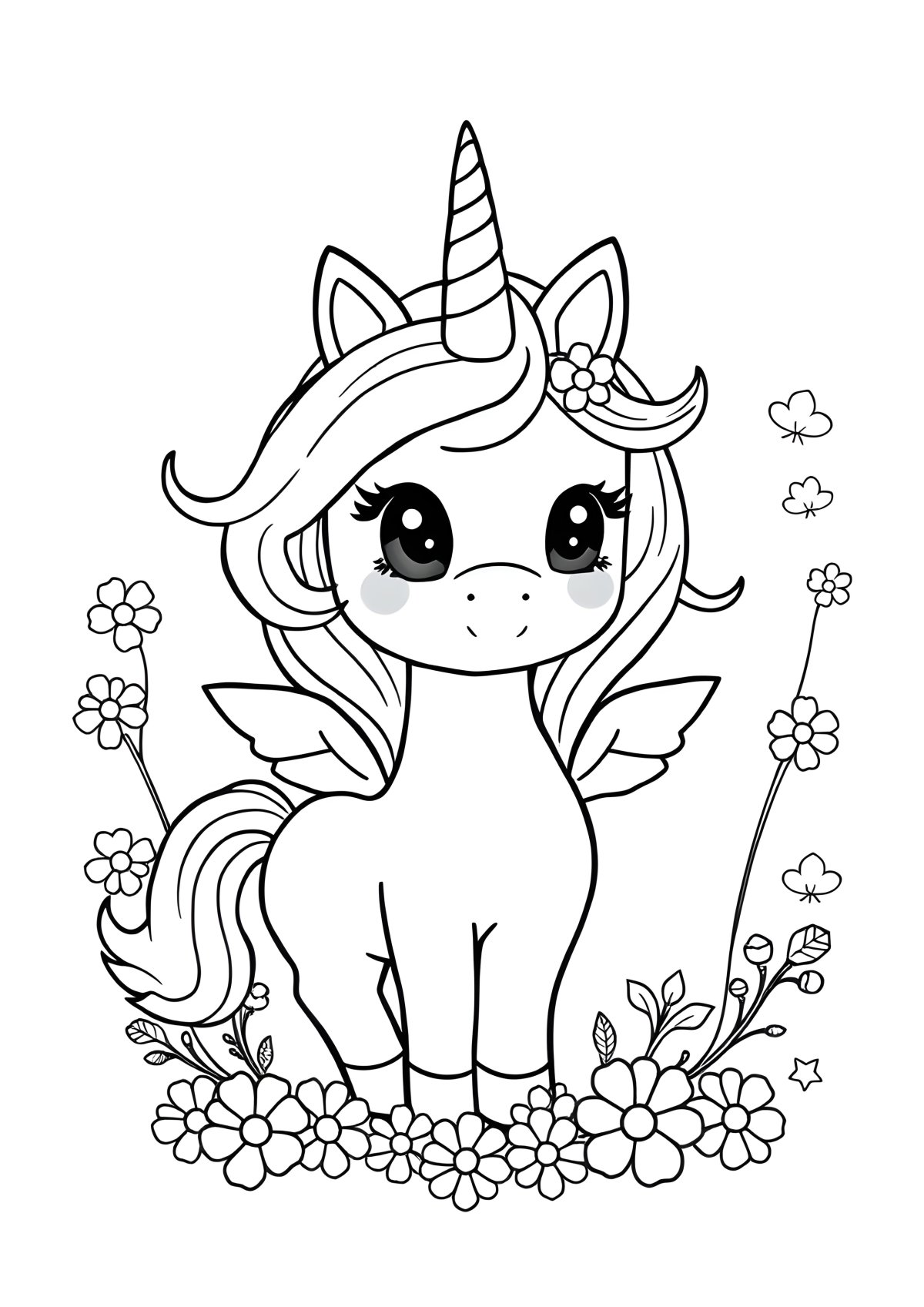 Kids Cute Kawaii Unicorn Coloring Page coloring page for kids