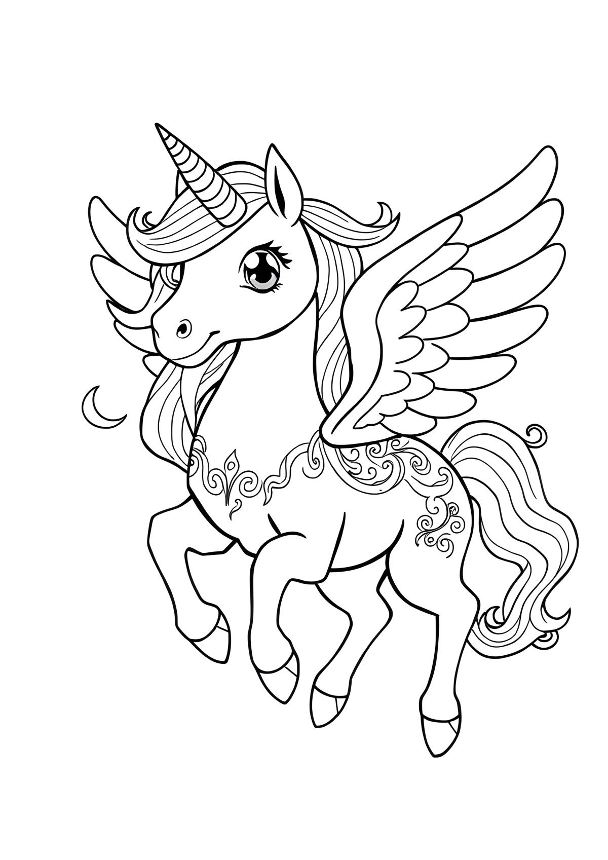 Pegasus Beautiful Realistic Unicorn Coloring Page coloring page for kids